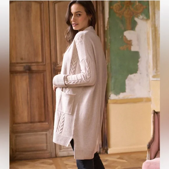 Seraphine Oatmeal 100% Wool Long Line Maternity Cardigan Sweater: XS/Small - Picture 9 of 9